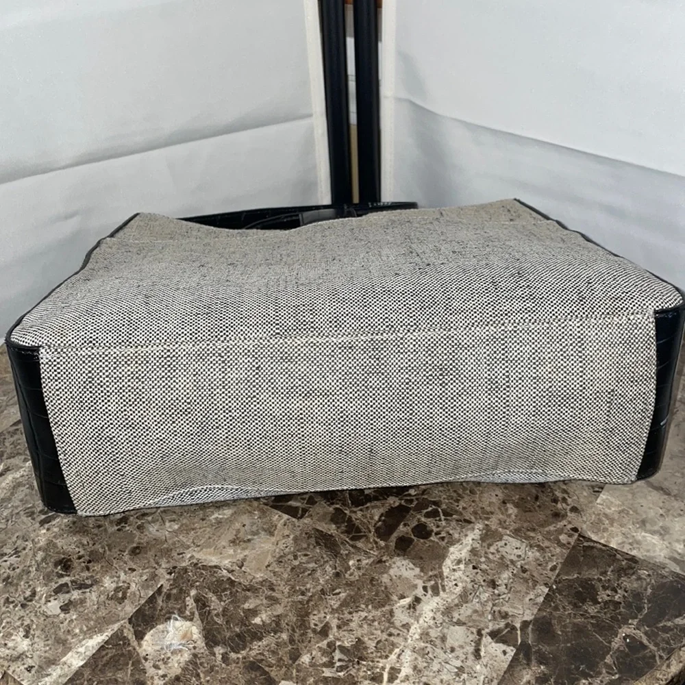 Canvas and Faux Black Croc Shoulder Bag 10”x10”